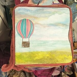 Hand-Painted Hot Air Balloon Canvas Crossbody - Pink & Teal
